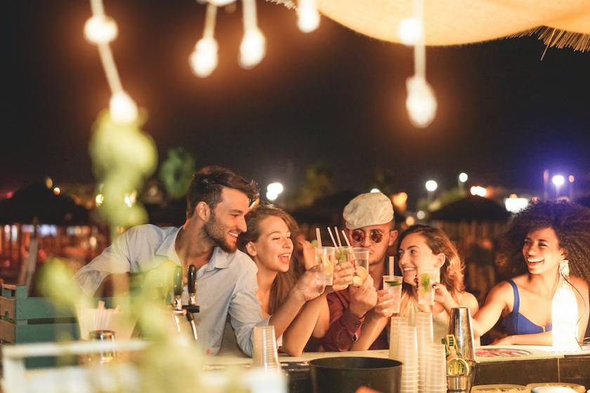 friends at a beach bar